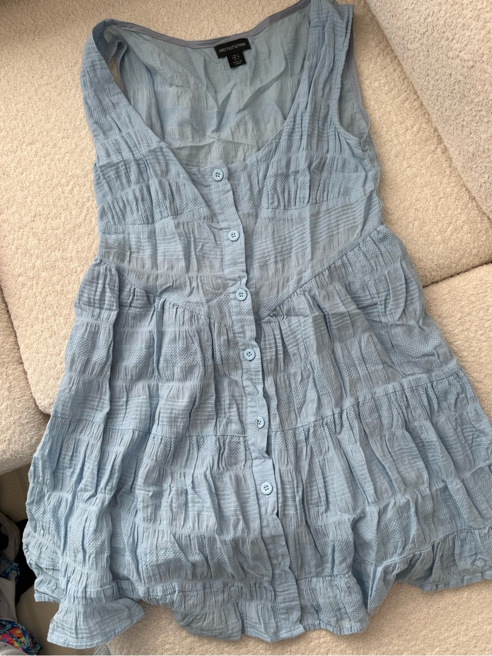 PrettyLittleThing Pale Blue Button-Front Sleeveless Dress